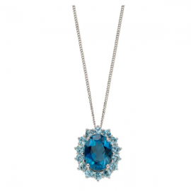 Blue Topaz Pendant/Chain White Gold